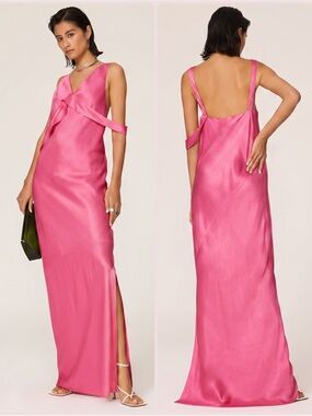 Helmut Lang Runway Sash Neon Pink Viscose Double-Satin Slip Maxi Dress NWT $795